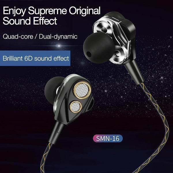 Planet Gates Black CAFELE 4D Professional Enthusiast In-Ear Wired Earphone Dual Dynamic Metal Heavy Bass High fidelity Sound Quality Music Earphone