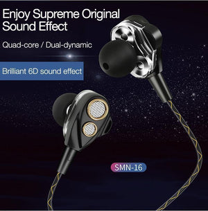 Planet Gates Black CAFELE 4D Professional Enthusiast In-Ear Wired Earphone Dual Dynamic Metal Heavy Bass High fidelity Sound Quality Music Earphone