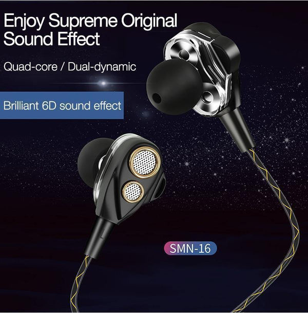 Planet Gates Black CAFELE 4D Professional Enthusiast In-Ear Wired Earphone Dual Dynamic Metal Heavy Bass High fidelity Sound Quality Music Earphone