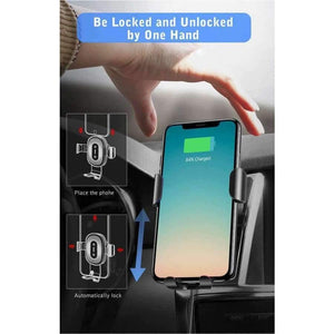 Planet Gates Black Car Phone Holder Wireless Fast Charger Gravity Mount Holder 10W Silicone 4.0 - 6.5 inch Adjustable Car Phone Holder