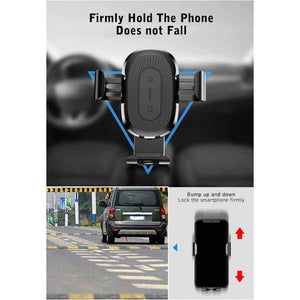 Planet Gates Black Car Phone Holder Wireless Fast Charger Gravity Mount Holder 10W Silicone 4.0 - 6.5 inch Adjustable Car Phone Holder