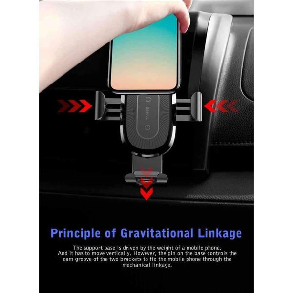 Car Phone Holder Wireless Fast Charger Gravity Mount Holder 10W Silicone 4.0 - 6.5 inch Adjustable Car Phone Holder - Planet Gates