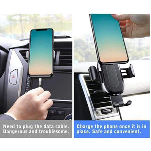 Planet Gates Black Car Phone Holder Wireless Fast Charger Gravity Mount Holder 10W Silicone 4.0 - 6.5 inch Adjustable Car Phone Holder