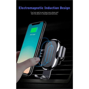 Planet Gates Black Car Phone Holder Wireless Fast Charger Gravity Mount Holder 10W Silicone 4.0 - 6.5 inch Adjustable Car Phone Holder