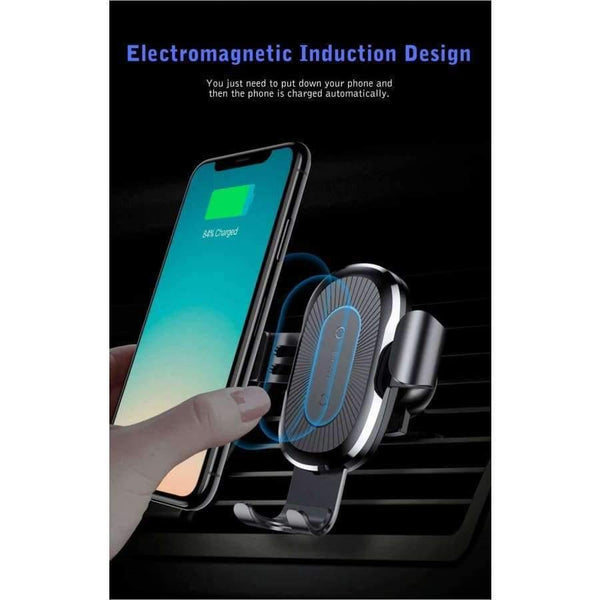 Planet Gates Black Car Phone Holder Wireless Fast Charger Gravity Mount Holder 10W Silicone 4.0 - 6.5 inch Adjustable Car Phone Holder