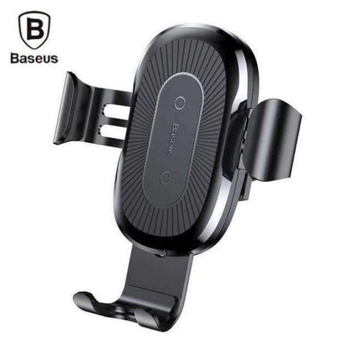 Planet Gates Black Car Phone Holder Wireless Fast Charger Gravity Mount Holder 10W Silicone 4.0 - 6.5 inch Adjustable Car Phone Holder
