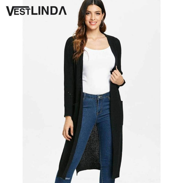 Planet Gates Black cardigan / M Long Cardigan Side Slit Duster Knit Cardigan Sweater Women Clothing Long Sleeves Female Cardigans 2018 Autumn Cardigan