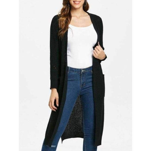 Planet Gates Black cardigan / M Long Cardigan Side Slit Duster Knit Cardigan Sweater Women Clothing Long Sleeves Female Cardigans 2018 Autumn Cardigan