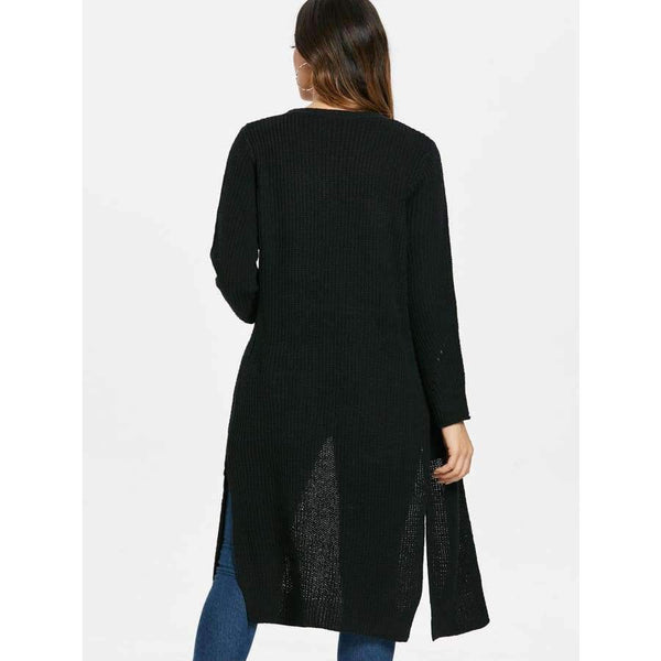 Planet Gates Black cardigan / M Long Cardigan Side Slit Duster Knit Cardigan Sweater Women Clothing Long Sleeves Female Cardigans 2018 Autumn Cardigan