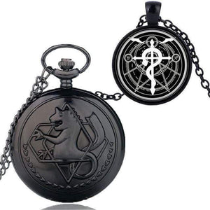 Planet Gates Black Cartoon Fullmetal Alchemist Edward Pocket Watch with Necklace & Pendant Chain Cosplay Costume Luxury Gift Set