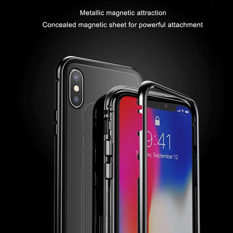 Planet Gates Black Case / For iPhone X Case Baseus Magnetic Adsorption Case For iPhone X 10 Luxury Metal Bumper+Tempered Glass Back Cover Flip Case For iPhoneX Phone Cases