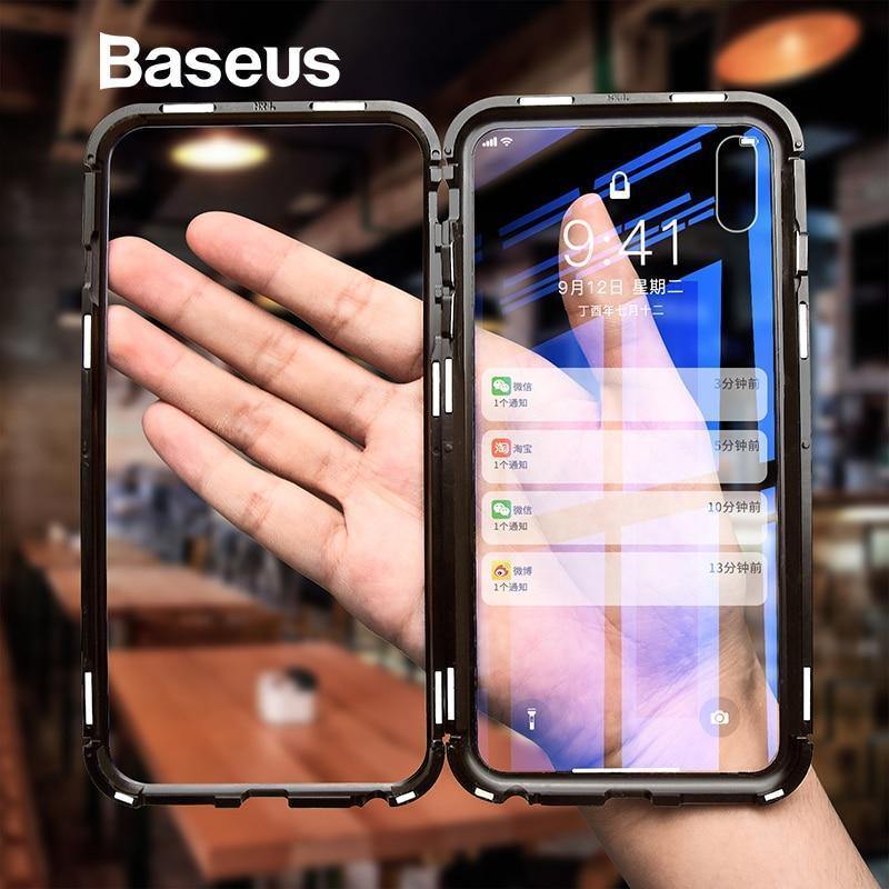 Planet Gates Black Case / For iPhone X Case Baseus Magneto Magnetic Adsorption Case For iPhone X Metal Bumper + 9H Tempered Glass Case For iPhone X Phone Cases