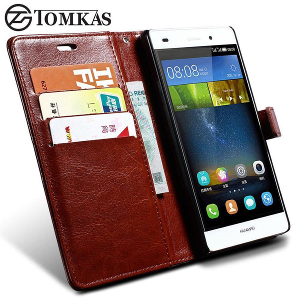 Planet Gates Black Case P8 lite TOMKAS Wallet Leather Case For Huawei P8 Lite 2015 Flip Cover Coque Phone Cases For Huawei P8 Lite 2015 With Card Holder