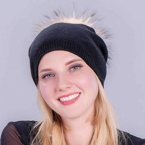 Planet Gates Black Casual Fur Pom Pom Ball Winter Cap Hat Knitted Winter Hat For Women Girl 's Knitted Beanies Hat Cap Casquette Female Beanies Cap