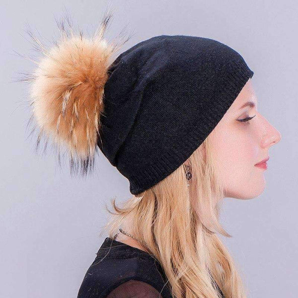 Planet Gates Black Casual Fur Pom Pom Ball Winter Cap Hat Knitted Winter Hat For Women Girl 's Knitted Beanies Hat Cap Casquette Female Beanies Cap