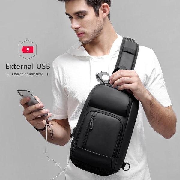 Planet Gates Black Chest Packs Men USB Charging Casual Shoulder Crossbody Bags Water Repellent Travel Messenger Bag Male n1820
