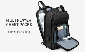 Planet Gates Black Chest Packs Men USB Charging Casual Shoulder Crossbody Bags Water Repellent Travel Messenger Bag Male n1820