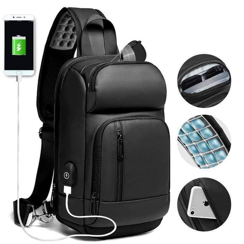 Planet Gates Black Chest Packs Men USB Charging Casual Shoulder Crossbody Bags Water Repellent Travel Messenger Bag Male n1820