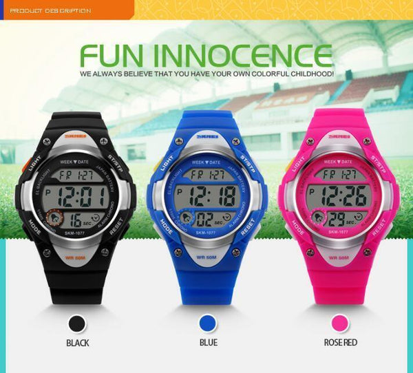 Planet Gates Black Children's Watches Alarm Stopwatch Waterproof Swimming LED Digital Watch For Boy Girls Student Wristwatches