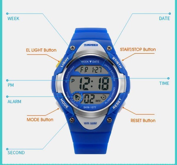 Planet Gates Black Children's Watches Alarm Stopwatch Waterproof Swimming LED Digital Watch For Boy Girls Student Wristwatches