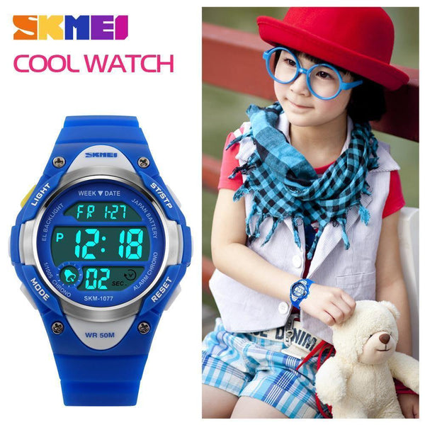 Planet Gates Black Children's Watches Alarm Stopwatch Waterproof Swimming LED Digital Watch For Boy Girls Student Wristwatches