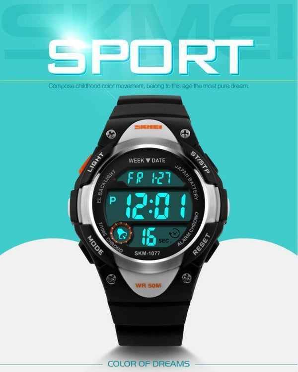 Planet Gates Black Children's Watches Alarm Stopwatch Waterproof Swimming LED Digital Watch For Boy Girls Student Wristwatches