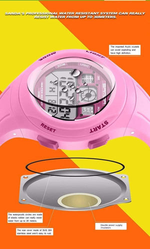 Planet Gates black Children Watches Kids Watches Sports Cartoon Casual Digital Watch Boys Girl LED Smart Multifunction Wristwatches