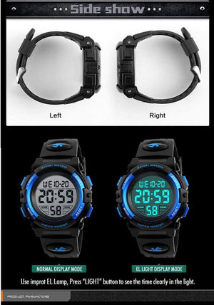 Planet Gates Black Children Watches LED Digital Multifunctional Waterproof Wristwatches Outdoor Sports Watches for Kids Boy Girls
