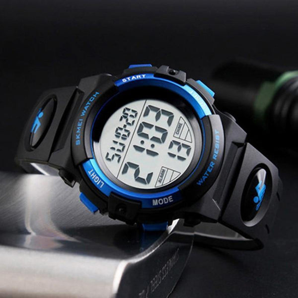 Planet Gates Black Children Watches LED Digital Multifunctional Waterproof Wristwatches Outdoor Sports Watches for Kids Boy Girls