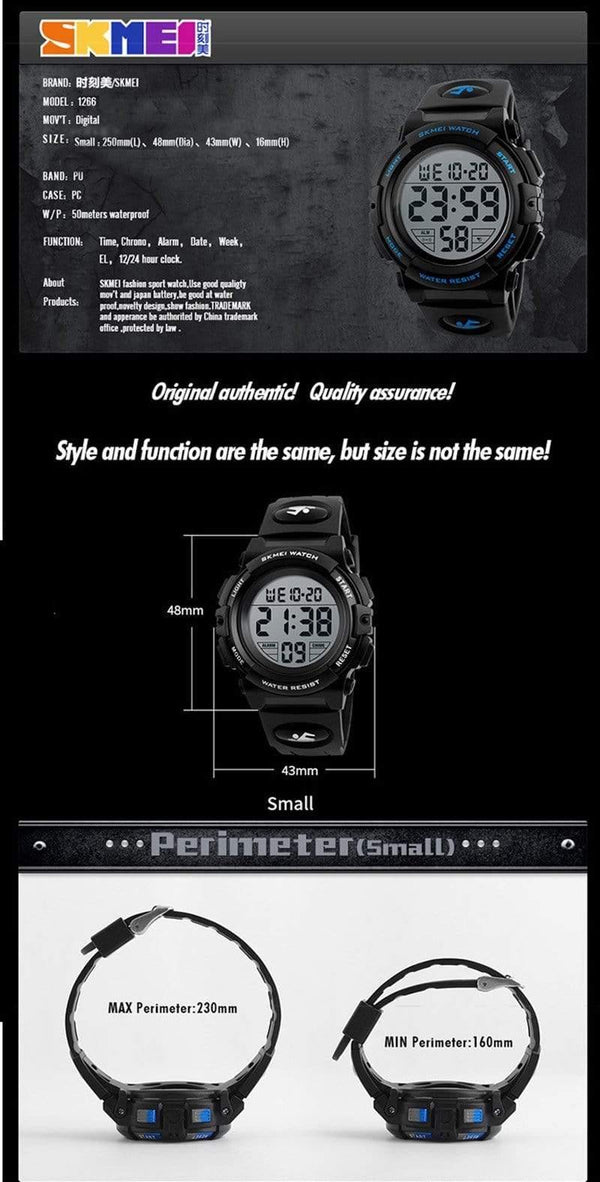 Planet Gates Black Children Watches LED Digital Multifunctional Waterproof Wristwatches Outdoor Sports Watches for Kids Boy Girls