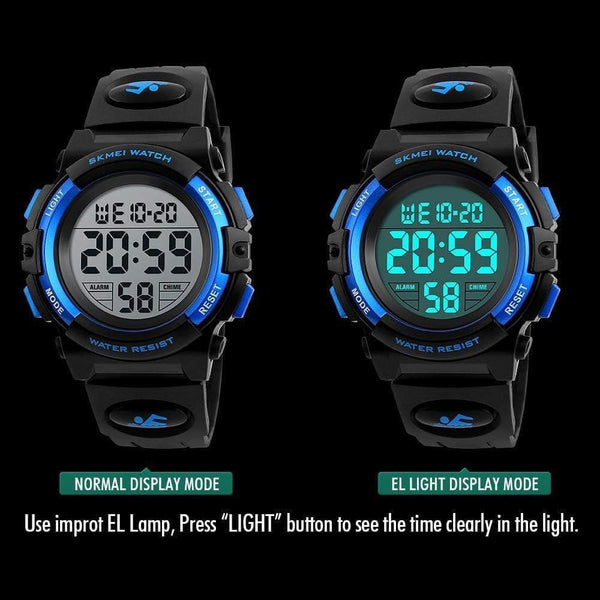 Planet Gates Black Children Watches LED Digital Multifunctional Waterproof Wristwatches Outdoor Sports Watches for Kids Boy Girls
