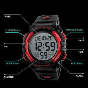 Planet Gates Black Children Watches LED Digital Multifunctional Waterproof Wristwatches Outdoor Sports Watches for Kids Boy Girls