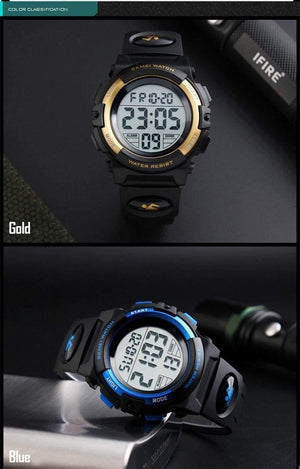 Planet Gates Black Children Watches LED Digital Multifunctional Waterproof Wristwatches Outdoor Sports Watches for Kids Boy Girls