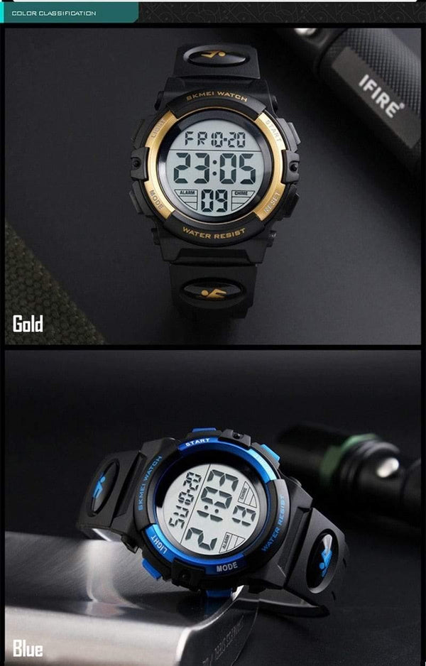 Planet Gates Black Children Watches LED Digital Multifunctional Waterproof Wristwatches Outdoor Sports Watches for Kids Boy Girls
