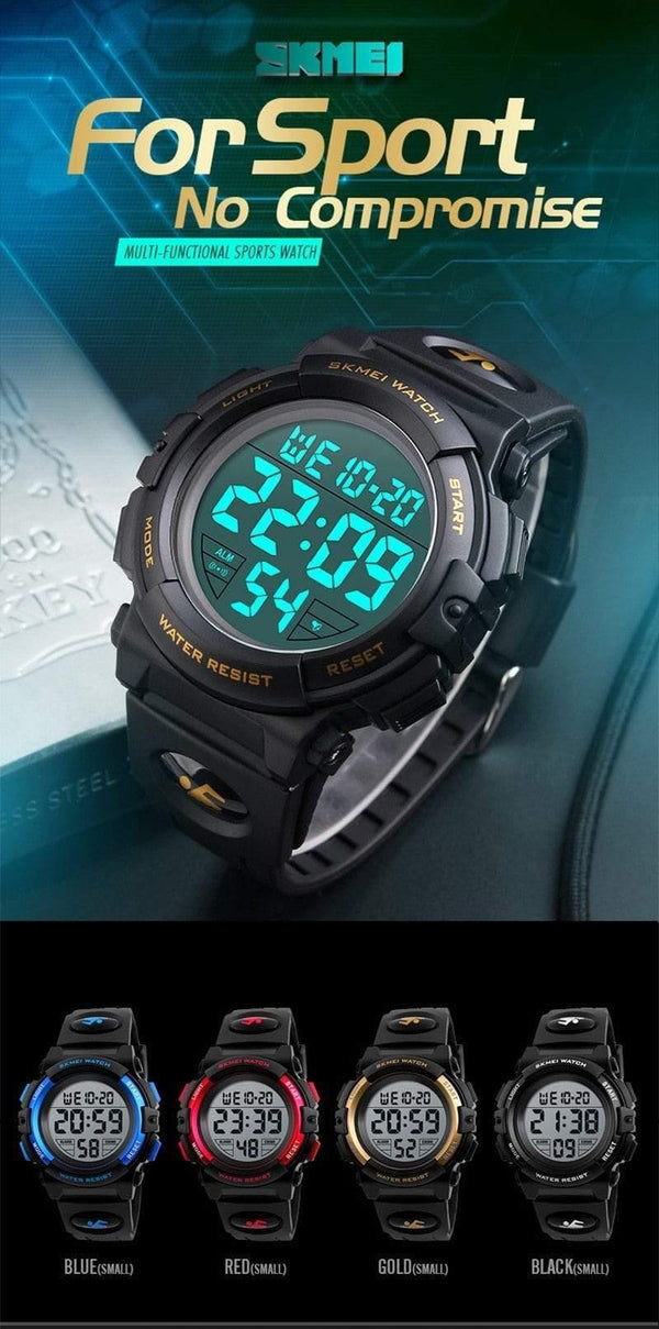 Planet Gates Black Children Watches LED Digital Multifunctional Waterproof Wristwatches Outdoor Sports Watches for Kids Boy Girls