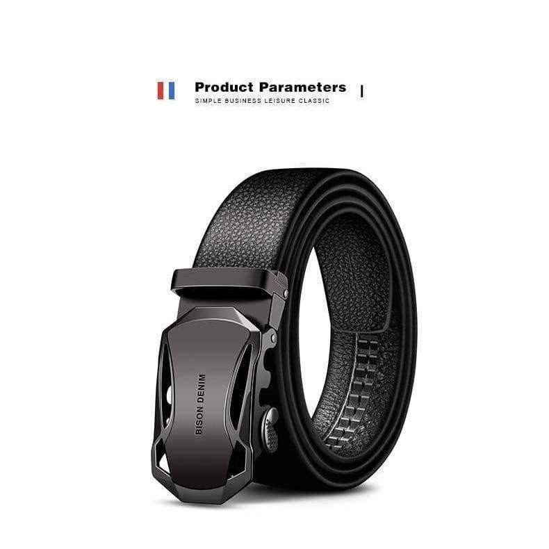Planet Gates Black / China / 110cm BISON DENIM Men's Belt Cow Leather Belts Brand Fahsion Automatic Buckle Black Genuine Leather Belts for Men 3.4cm Width N71314