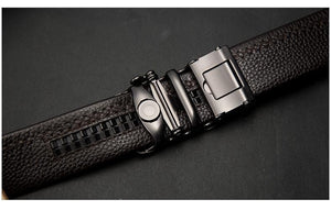 Planet Gates Black / China / 110cm Men's Belt Cow Leather Belts Brand Fashion Automatic Buckle Black Genuine Leather Belts for Men 3.4cm Width