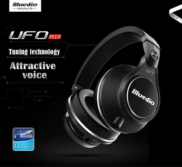 Planet Gates black / China Bluedio UFO PLUS High-End Wireless Bluetooth headphones PPS12 drivers  Headband with microphone for phones