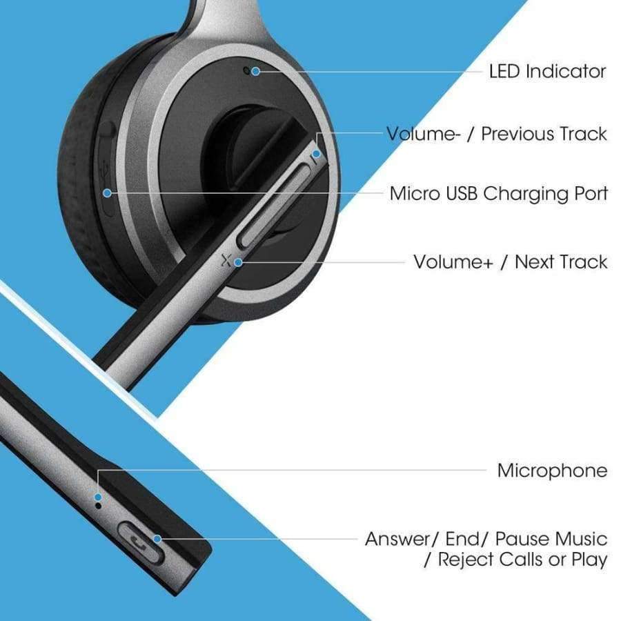 Planet Gates Black / China Bluetooth 4.1 Headset Wireless Over-Head Noise Canceling Headphones With Crystal Clear Microphone For Trucker/Driver