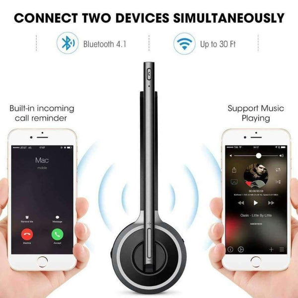 Planet Gates Black / China Bluetooth 4.1 Headset Wireless Over-Head Noise Canceling Headphones With Crystal Clear Microphone For Trucker/Driver