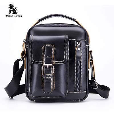 Planet Gates Black / China Brand Genuine Leather Shoulder Bag Men Messenger Bags Small Casual Flap Zipper Design Male CrossBody Bag