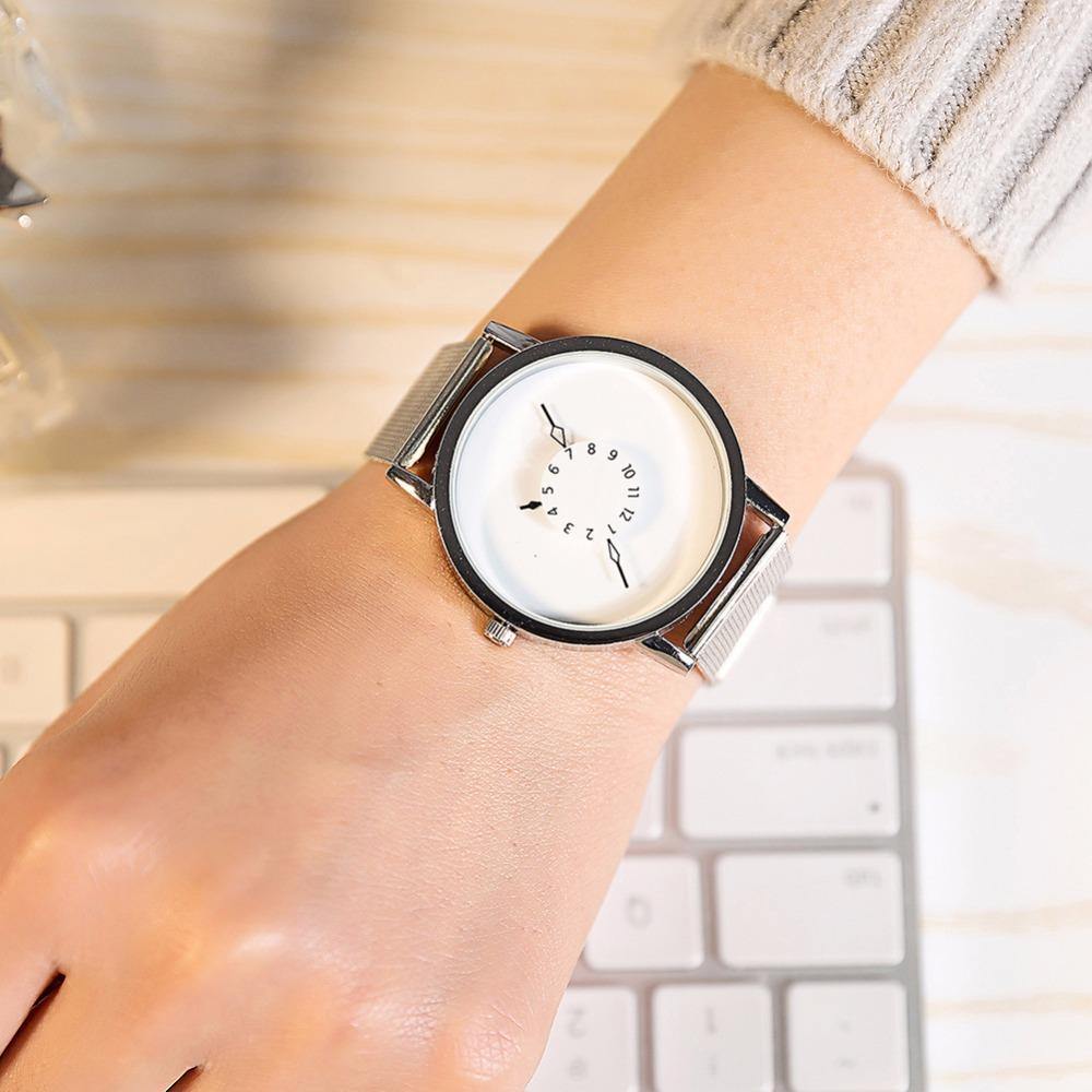 Planet Gates Black / China Fashion New Design Watches Men Women Quartz Clock Stainless Steel Mesh Creative Watch Popular Black White Lovers' Wristwatch