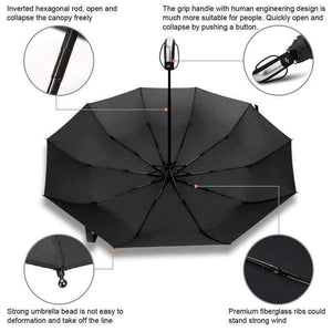 Planet Gates black / China Folding Automatic Umbrella Rain Women Male Auto Luxury Big Windproof Travel Umbrellas For Men Rain Black Coating