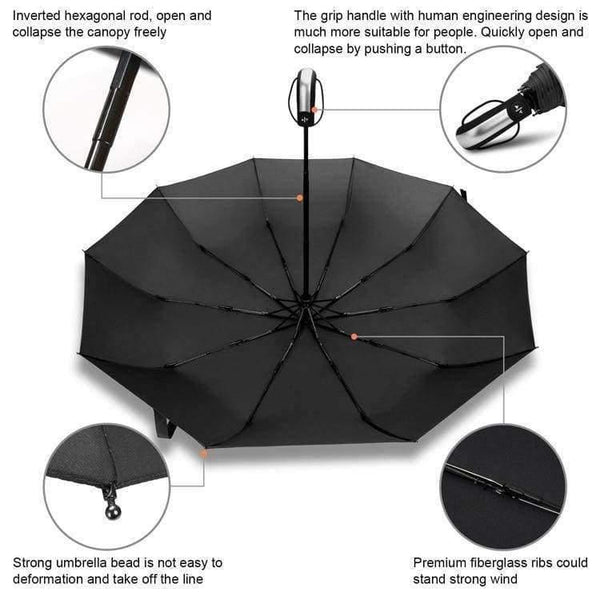 Planet Gates black / China Folding Automatic Umbrella Rain Women Male Auto Luxury Big Windproof Travel Umbrellas For Men Rain Black Coating