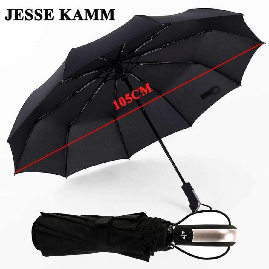 Planet Gates Black / China Fully-automatic Three Folding Male Commercial Compact Large Strong Frame Windproof 10Ribs Gentle Black Umbrellas