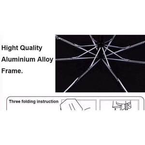 Planet Gates Black / China Ladies Fully-automatic Aluminium Fiberglass Strong Frame Three Folding compact big rain umbrella