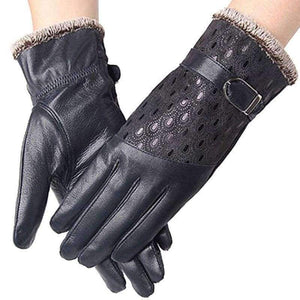Planet Gates Black / China / M Women's Winter Gloves Fashion Warm Thicken Dot Pattern Peacock Genuine Leather Gloves High quality Mittens