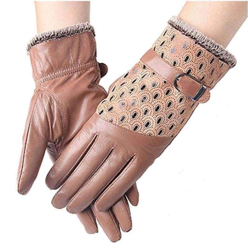 Planet Gates Black / China / M Women's Winter Gloves Fashion Warm Thicken Dot Pattern Peacock Genuine Leather Gloves High quality Mittens