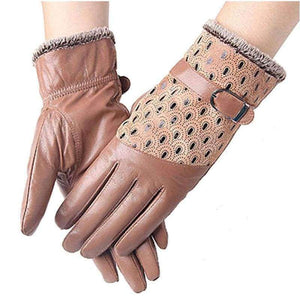 Planet Gates Black / China / M Women's Winter Gloves Fashion Warm Thicken Dot Pattern Peacock Genuine Leather Gloves High quality Mittens