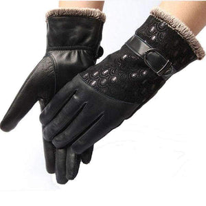 Womens Winter Gloves Fashion Warm Thicken Dot Pattern Peacock Genuine Leather Gloves High Quality Mittens